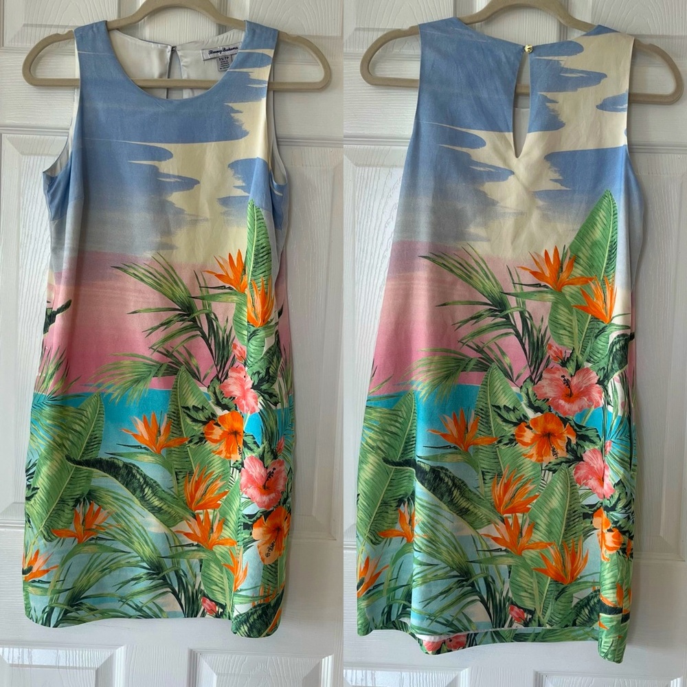 Tommy Bahama Tropical 100% Silk Shift Dress Womens XS Sleeveless *TINY FLAW